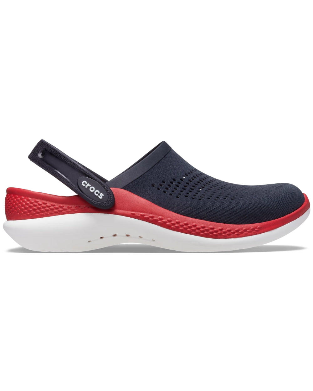 navy blue and red crocs